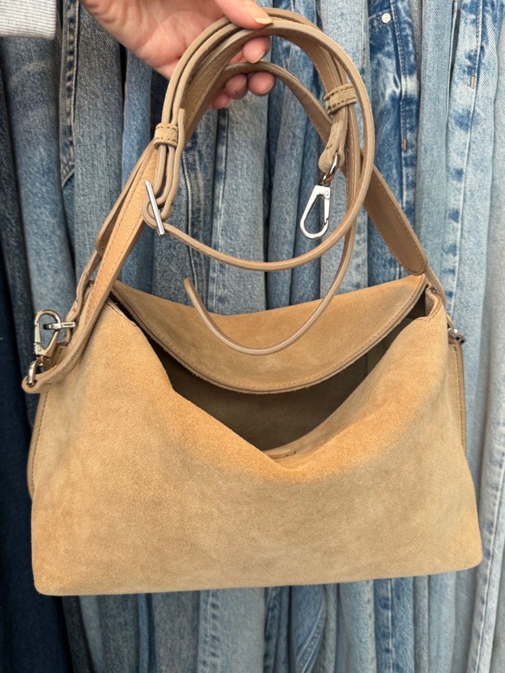 Flattered Suede Shoulder Bag in Tan - Picture 7 of 10
